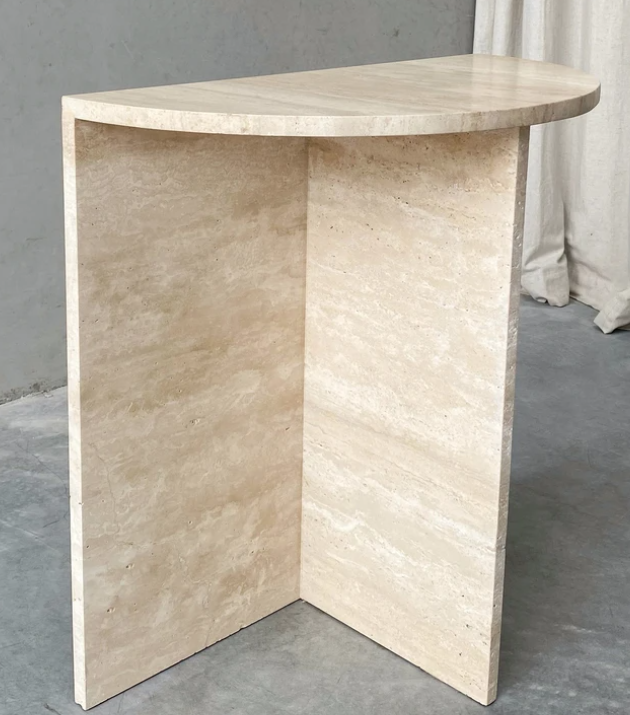 Half moon Travertine side table